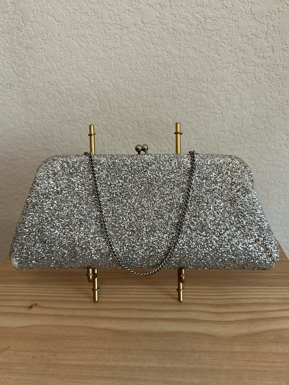 Vintage Silver Glitter Rectangular Evening Clutch
